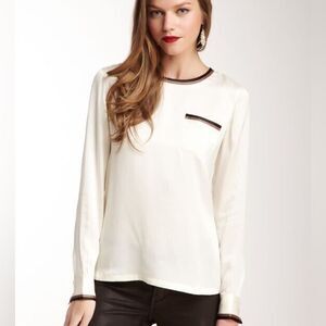 Equipment Femme Liam Pocket Silk Blouse with Taping Cream Size M